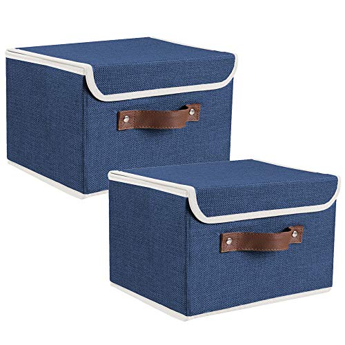 Lucky Monet Storage Bins Boxes with Lids 2 Pack Decorative Storage Boxes Collapsible Fabric Storage Basket Containers Lidded Storage Cube for Organizing Closet Home Office, 10"x 8"x 7" (Blue) - color: Blue, size: Small