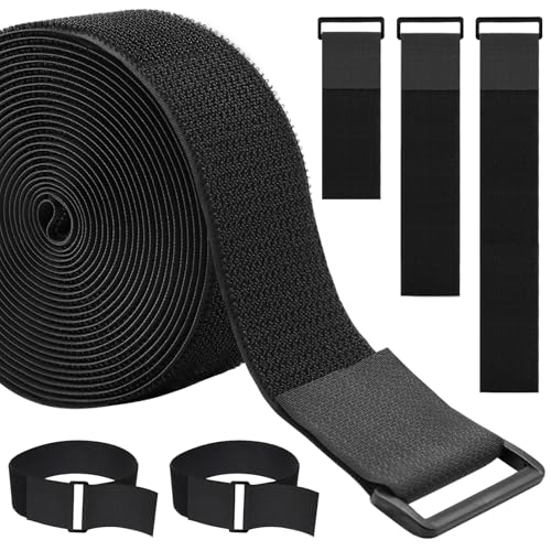 1.5In x 16Ft Cinch Straps Heavy Duty With 20 Buckles, Black Nylon Hook and Loop Straps, Reusable Long Cable Ties for Organizer or Storage