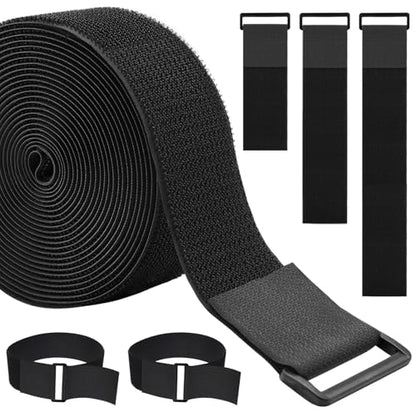 1.5In x 16Ft Cinch Straps Heavy Duty With 20 Buckles, Black Nylon Hook and Loop Straps, Reusable Long Cable Ties for Organizer or Storage
