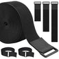 1.5In x 16Ft Cinch Straps Heavy Duty With 20 Buckles, Black Nylon Hook and Loop Straps, Reusable Long Cable Ties for Organizer or Storage