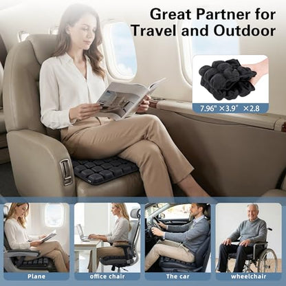 Inflatable Travel Seat Cushion, Built-in Air Pump Car Airplane Chair Cushion for Long Flight Driving Sitting, Office Chair Wheelchair, Pressure Sore Relief, for Sciatica,Coccyx & Buttock Bed Sore SC01