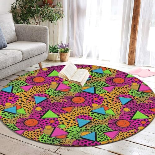 Modern Memory Foam Round Mat for Bath Room Entrance, Machine Washable 80S Style Leopard Print Spa Floor Mats Home Art - color: Pattern 402, size: diameter-60 inch