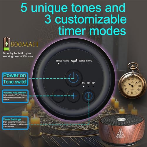 Sound Frequency Machine,Auto Tibetan Singing Bowl, Meditation Generator Instrument - Solfeggio Bath for Yoga, Mindfulness, Vibration System of Chakra Balancing, 5 Tones, 3 Timers - color: Wooden
