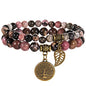 Bivei Natural Semi Precious Gemstone beads bracelet for women - Life Tree and Leaf Charm Energy Reiki Crystal Stretch Bracelets - color: Rhodonite Bracelet Set, size: Medium:6.8-7.24inch