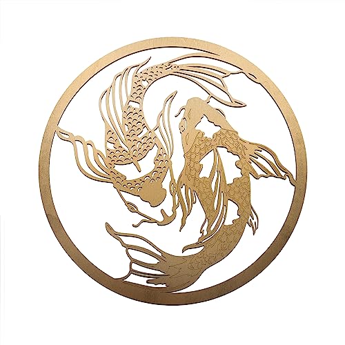 Fourth Level MFG 12" Yin Yang Koi Fish (Gold), Asian Wood Wall Art, Zen Home Decoration for Yoga and Meditation, Good Chakra Energy Spiritual Altar Decor, Balance Symbol - color: 12" Yin Yang Koi Fish Gold