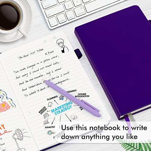 feela 24 Pack Journal Notebook Bulk for Work, Business Notebook Hardcover Lined Writing Journal with Pen Holder for Men Women Note Taking, with 24 Black Pens, 120 GSM, 5.1”x8.3”, A5, Purple - color: 24 Purple