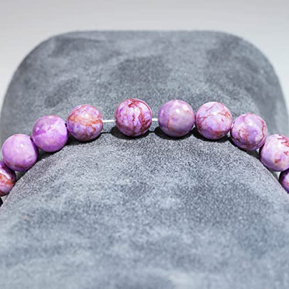 8mm Natural Gemstone Stretch Bracelet, Handmade Unisex Crystal Bracelets for Meditation, Yoga, Spiritual Healing & Positive Energy - color: Purple Turquoise Magnesite