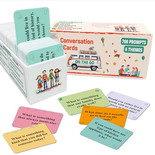 GRANDLMOON 700 Prompts 6 Themes Conversation Cards and Trivia Game Fun for Adults and Kids - Perfect for Family Dinners, Road Trips, and More! (5” X 2” X 2”)