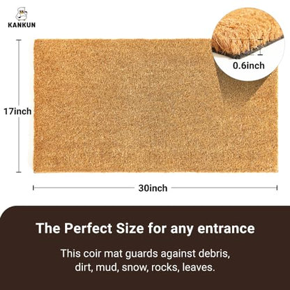 Coco Coir Door Mat with Heavy Duty Backing, Welcome Doormat (17" x 30"), Doormat Entrance (Plain - 1Pack) - color: Plain - 1pack