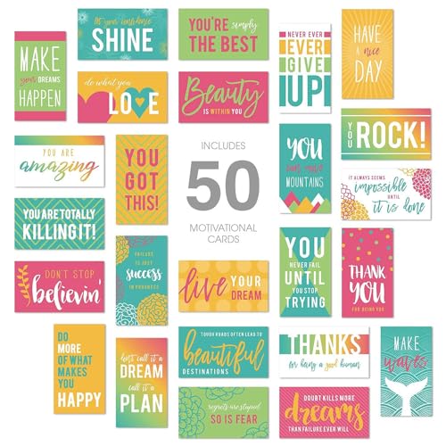 Canopy Street Motivational Quote Cards / 2" x 3.5" Inspirational Flat Business Cards / 50 Mini Kindness Cards / 25 Uplifting Designs/Encouraging Reward Cards - color: Motivational