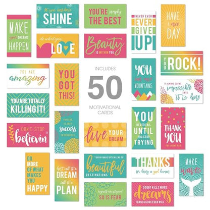 Canopy Street Motivational Quote Cards / 2" x 3.5" Inspirational Flat Business Cards / 50 Mini Kindness Cards / 25 Uplifting Designs/Encouraging Reward Cards - color: Motivational