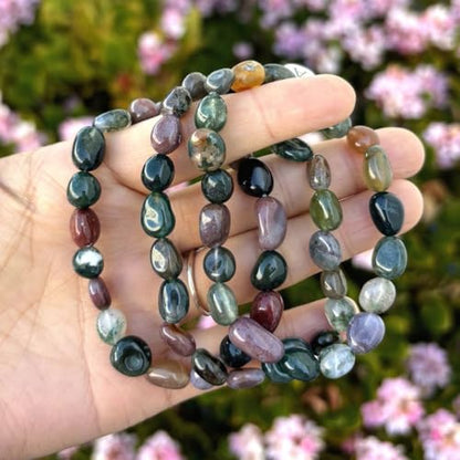 Adabele 1pc Natural Stretch Gemstone Bracelet 7mm-10mm Free Form Bead 7 Inch 7.5 Inch Healing Crystal Engergy Quartz Chakra Jewelry Women Birthday Gift - color: Grade A Indian Agate, size: 7.5 Inch (bead size 7-10mm)