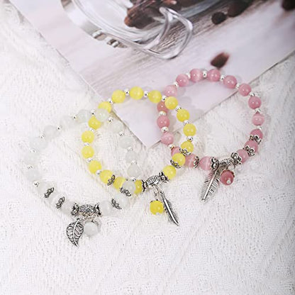 Natural Stretch Gemstone Bracelet Healing Stone Beaded Bracelets for Women Men Gifts (Unisex) - color: 8mm pink
