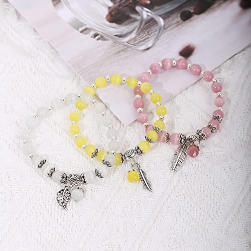 Natural Stretch Gemstone Bracelet Healing Stone Beaded Bracelets for Women Men Gifts (Unisex) - color: 8mm yellow