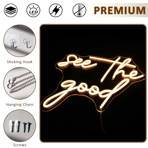 See The Good Neon Sign for Wall Decor, Warm White Led Signs for Room, USB Dimmable Neon Lights for Bedroom Home Living Room Party Cafe Business Pub Motivational Wall Art Birthday Gift - style: see the good