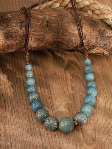 MINACHI Hippie Boho Colorful Ceramic Round Beads Strand Necklace, Bohemian Fashion Statement Jewelry Gift for Women - color: S03