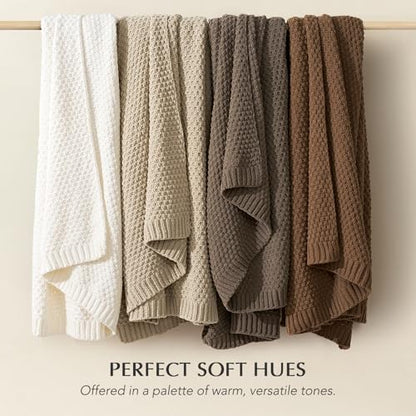 Chunky Chenille Knit Throw Blanket for Couch, Soft Luxurious Moss Stitch Blankets for Bed, Cozy Decorative Farmhouse Knitted Throws for Sofa, Sand Dune, 50" x 60"