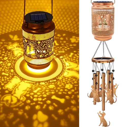 Dog Solar Wind Chimes for Outside, Gifts for Mom Women Grandma Birthday Memorial Teacher, 32" Windchimes Outdoor Decor Hanging Solar Lantern for Garden Porch Patio Backyard