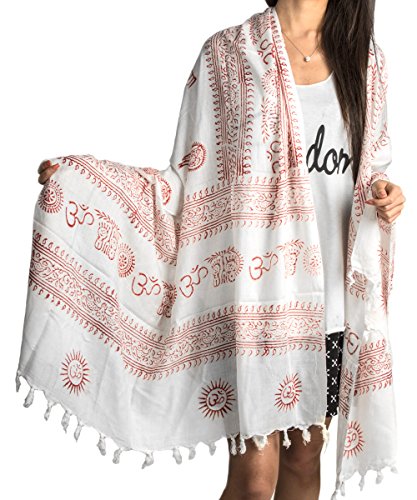 Tribe Azure Fair Trade Large Scarf Wrap Yoga Soft Cotton Mix Hand Printed Boho Bohemian Yoga Yellow White Black & Blue (White)