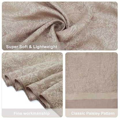 Silky Paisley Pashmina Shawl Scarf-Women's Soft Double-side Jacquard Pashminas Wrap for Evening Dress Travel Shawl - color: A-beige Taupe