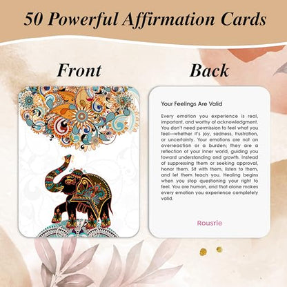 Kaivalya Stress Relief Positive Affirmations Cards for Women, Set of 50 Inspirational Daily Affirmation Card for Women Self Care and Meditation, Unique Motivational Gift