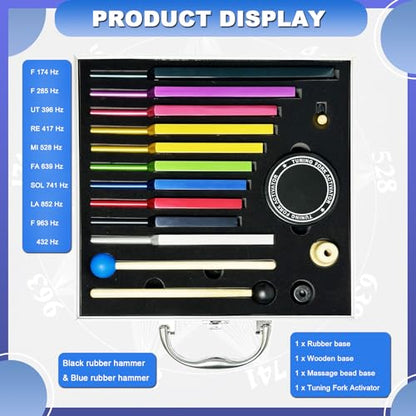 Solfeggio Tuning Fork Set - 10 Multicolour Tuning Forks Perfect for DNA Healing with Exquisite Aluminum Gift Box (174 Hz, 285 Hz, 396 Hz, 417 Hz, 432Hz, 528 Hz, 639 Hz, 741 Hz 852 Hz, 963 Hz) - color: Solfeggio Multicolour C