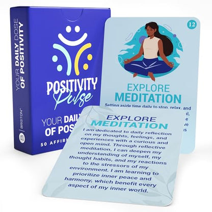 Briston Positivity Pulse Affirmation Cards for Mindfulness and Self Care – 50 Daily Positive Quote Cards for Motivation, Anxiety Relief, Gratitude, Mental Health, Confidence, and Personal Growth