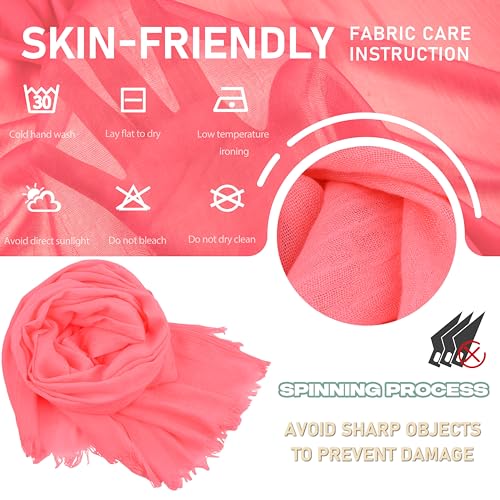 Women Summer Scarfs Large Long Lightweight Linen Beach Gauze Shawl Wrap 75”×43” - color: Watermelon Red