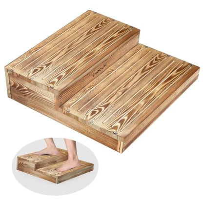 Wooden 2 Step Stool for High Beds, Moderate & Applicable 2-Step Stools for Seniors, Solid Wood steppingStool, Built-in Handle for Easy Carrying, 25.6" W - size: 25.6" W