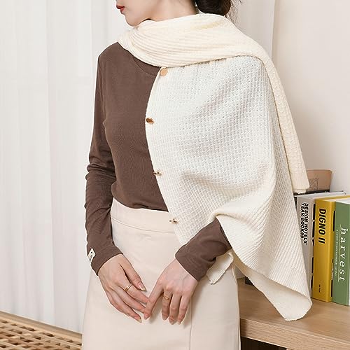 Shawl Wraps Women Fashion Knitted Shawls and Wraps Cardigan Cape Crochet Winter Shoulder Top Sweater Shawl Scarf - color: A Beige White