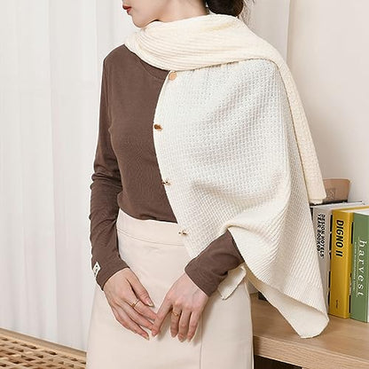 Shawl Wraps Women Fashion Knitted Shawls and Wraps Cardigan Cape Crochet Winter Shoulder Top Sweater Shawl Scarf - color: A Beige White