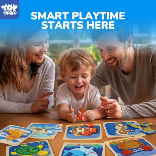 TOY Life Wooden Puzzles for Toddlers 2-4, Sea Animals Puzzles for Toddlers 1-3, Wood Puzzles Educational Montessori Toys Gifts for 1 2 3 Year Old, Baby Kids Learning Toy - style: 8PCS