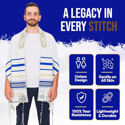 Holy Land Market New Covenant Prayer Shawl with Bag, Card & Tallit Brochure, Soft Fabric, 72x22 Inches for Women and Men