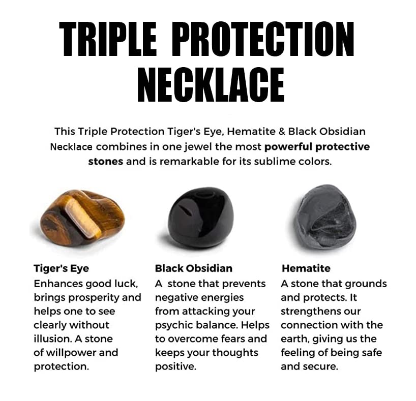 LIYAPEI Triple Protection Necklace with Tiger Eye, Obsidian, and Hematite - Stylish Men's Cross Necklace and Women's Y-Shaped Sweater Chain An Anxiety Relief Beaded Necklace. - color: Tiger Eye Red