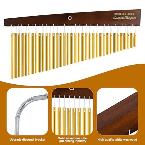 EASTROCK 36 Note Chimes Slant Style Musical Instruments Percussion Instrument European Ash Single-row Chime Bar Chimes Percussion Height-Adjustable Stand Gold - color: Gold