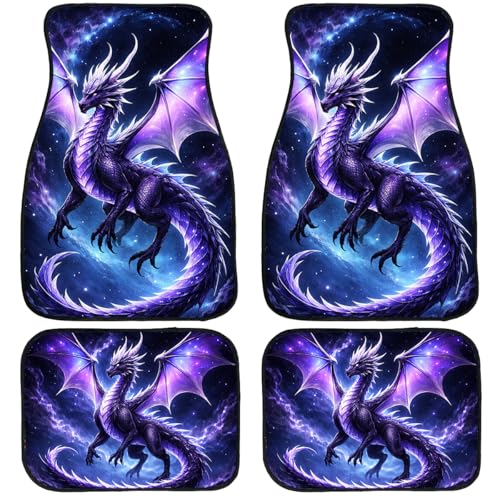 4 Piece Dragon Car Floor Mats Full Sets Purple Galaxy Fantasy Art Carpet Front Rear Carpets Mat Decorative Car Floor Carpets Non-Slip Auto Car Accessories Universal Fit for Car SUV Truck Van - color: Dragon