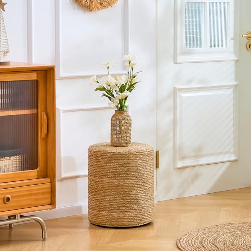 Natural Seagrass Foot Stool, Hand Weaving Round Ottoman, for Living Room, Outdoor Seat (Natural) - color: 14inch Natural Cattail