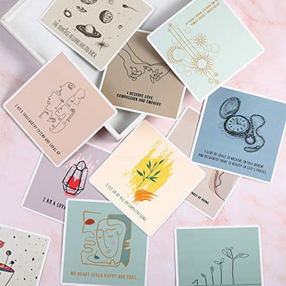 Outus 50 Pcs Positive Affirmation Cards for Women, 4 x 4 Inch Daily Meditation Motivational Cards with Inspirational Questions, Mindfulness Gifts for Adult(Bright Color Series)