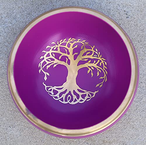 Tree Of Life Singing Bowl Complete Set ~ For Meditation, Yoga, Spiritual Healing and Mindfulness (Pink) - color: Pink