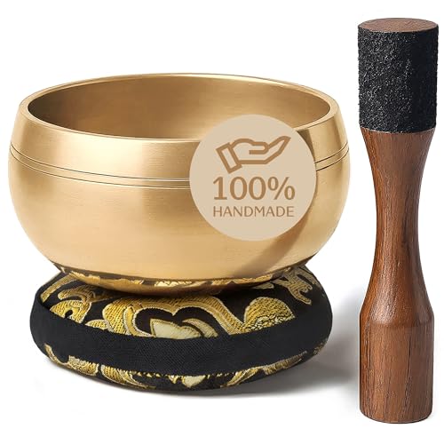 Silent Mind Tibetan Singing Bowl Set – Easy to Play & Beginner Friendly Meditation Bowl with Cushion & Mallet | Stress Relief & Mindfulness | Gift-Ready - color: Plain Textured, size: Without Case