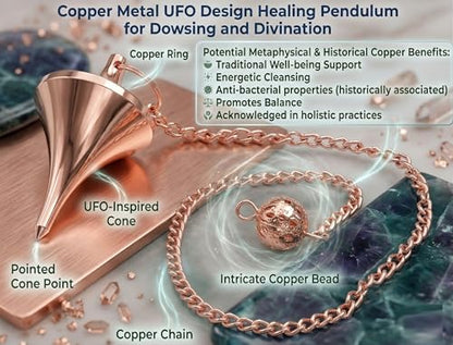 Space Ship Design UFO Cone Point Copper Metal Pendulum Healing dowsing Divination Meditation Metaphysical Reiki Pendulum - color: Copper Metal Pendulums