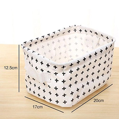 Storage Basket Bins – Foldable Canvas Home Organizers for Baby Toys, Makeup, Books, Keys (4 Pack, White & Black)
