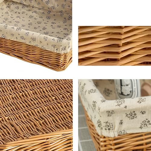 Storage basket,Woven handmade baskets for storage with liners,Rectangle storage bins for shelves,Closet,Organizing (Wicker)