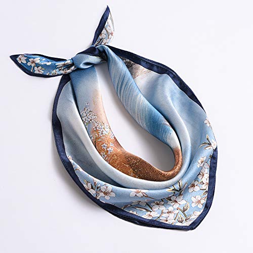 ANDANTINO 100% Mulberry Silk Scarf -21” Lightweight Square Neckerchief – Breathable Digital Printed Scarves with Gift Packed - color: Flower&tree