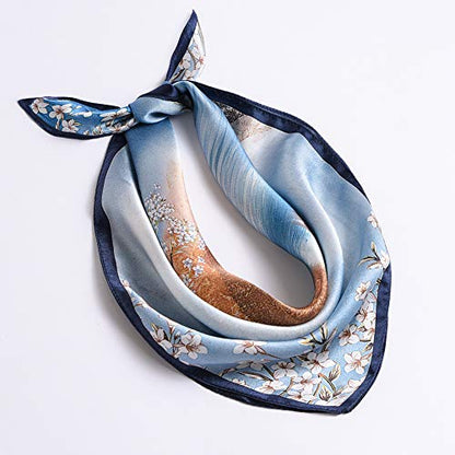ANDANTINO 100% Mulberry Silk Scarf -21” Lightweight Square Neckerchief – Breathable Digital Printed Scarves with Gift Packed - color: Flower&tree