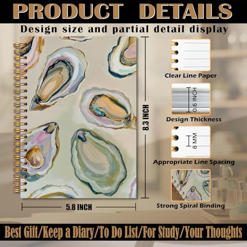 Oyster Gifts Spiral Notebook 5.5x8.3, Coastal Beach Oyster Shell Journal, Ocean Journal Gifts, Beach Notebooks for Note Taking - color: Notebook-04