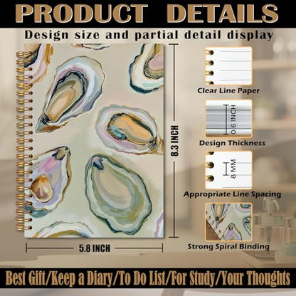 Oyster Gifts Spiral Notebook 5.5x8.3, Coastal Beach Oyster Shell Journal, Ocean Journal Gifts, Beach Notebooks for Note Taking - color: Notebook-04