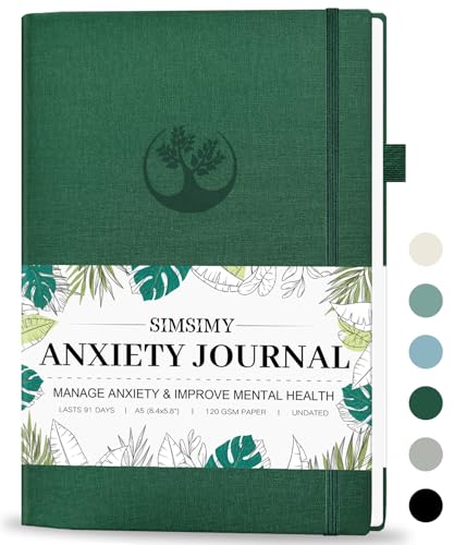 Mental Health & Anxiety Journal, 91 Days Mood Tracker Journal for Mindfulness, Self Care & Stress Relief, Guided CBT Journal with Mental Health Coloring Book Pages & Dream Diary to Record, Wellness Gifts for Women Men - color: Dark Green