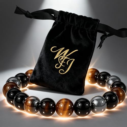 WFJ Black Obsidian Hematite Triple Protection Bracelets Set - Tiger Eye Beaded Natural Stone Bracelet for Men Women Gemstone (10MM) - color: Triple Protection Set of 2 10mm