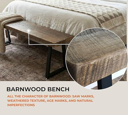 Rustic Revival Reclaimed Barnwood Bench, Solid Wood with Metal Base, Modern Farmhouse Style, 2-Inch Thick Top, for Entryway, Bedroom, Living Room (30x12) - size: 30x12